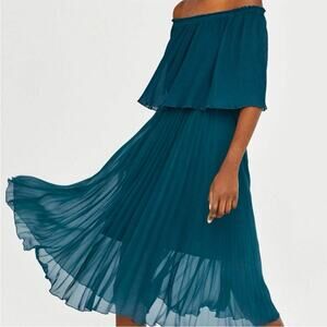 Zara Teal Off-Shoulder Pleated Dress XS
